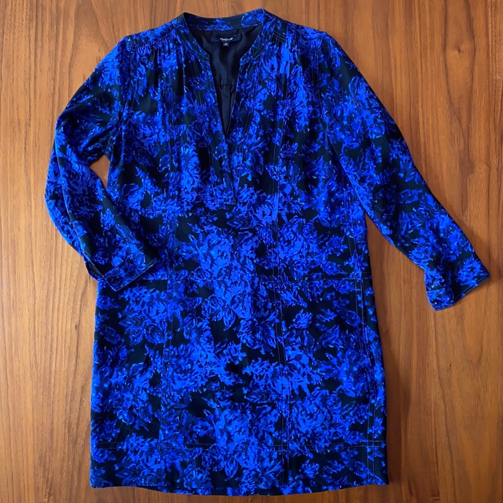 Madewell Blue Floral Long Sleeve Dress